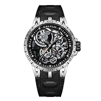 OBLVLO LM Automatic Steel Watches Skeleton Dial Top Brand Luxury Wrist Watch Leather