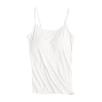 Womens Built-in Shelf Bra Tank Tops Adjustable Spaghetti Strap Camisole Solid Color Loose Fit Blouses