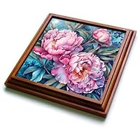 3dRose Pink and Blue Vintage Peony Flower Background - Trivets (trv-382799-1)