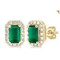 ANGEL SALES 1.00 Ct Emerald Cut Green Emerald Solitaire Stud Earrings For Girls & Women's 14K Yellow Gold Plated