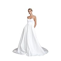 Simple Wedding Dress Boat Neck Sleeveless A-Line Suspenders Satin Bridal Dress
