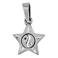Tiny 5/8 inch Sterling Silver Star with Yin Yang Necklace for Women Diamond-Cut Oxidized finish available with or without chain