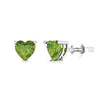 1.50 ct Heart Cut Solitaire Fine Real Green Peridot Pair of Stud Everyday Earrings Solid 18K White Gold Butterfly Push Back