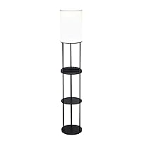 3116-01 USB & AC Charging Station Floor Night Lamp with 2 Storage Shelves and Device Holders Black, 63