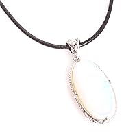 JOE FOREMAN 17X45MM Oval Natural Stone Pendant Leather Necklace 18'' Jewelry DIY Handmade for Girls Women