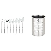 Viking Culinary 304 Stainless Steel Kitchen Utensil Set, Ergonomic Stay-Cool Handles, Dishwasher Safe, Silver, 8 Piece & Culinary Hammered Stainless Steel Utensil Holder, Dishwasher Safe