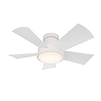 Vox Smart Indoor and Outdoor 5-Blade Flush Mount Ceiling Fan 38in Matte White with 3000K LED Light Kit and Remote Control works with Alexa, Google Assistant, Samsung Things, and iOS or Android App