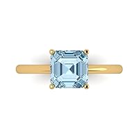 Clara Pucci 1.95ct Asscher Cut Solitaire Natural Light Sea Blue Aquamarine 4-Prong Classic Statement Ring 14k Yellow Gold for Women
