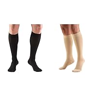 Truform 20-30 mmHg Compression Stockings Knee High Closed Toe for Men and Women in Black and Beige Large