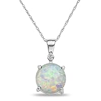 The Diamond Deal 10k Yellow Or White Gold Lab-Created White Opal Solitaire Pendant For Women |October Birthstone Gemstone Pendant | Accented Diamond Pendant For Women | With 18 inch Gold Chain