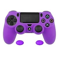 Silicone PS4 Controller Case: A Second Skin for Your Gamepad - Soft, Anti-Slip, Shockproof - Original Color with Grips and Caps(Purple)
