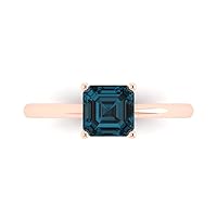 Clara Pucci 0.9ct Asscher Cut Solitaire Natural Royal Blue Proposal Wedding Bridal Designer Anniversary Ring 14k Rose Gold for Women