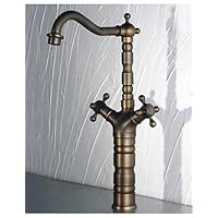 180 Degree Swivel Inspired Brass Kitchen Faucet Bathroom Sink Mixer Tap with Two Handle Brass Finish/Brown