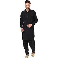 Men's Luxury Linen Pathani & Salwar Set 42 Black