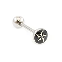 Surgical Steel Tongue Ring Straight Barbell 14 Gauge & Nautical Star