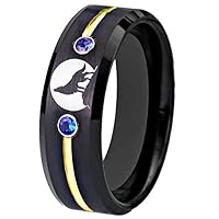 Free Customized Engraving Howling Wolf in Moon Ring 8mm Matte Finish Beveled Polished Edge Cubic Zirconia Simulated Diamond Eternity Bands for Men Wedding Tungsten Ring