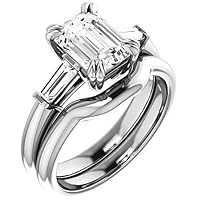 10K Solid White Gold Handmade Engagement Ring 3 CT Emerald Cut Moissanite Diamond Solitaire Wedding/Bridal Ring for Women/Her Wedding Ring Set