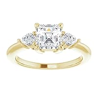 18K Solid Yellow Gold Handmade Engagement Ring 1 CT Asscher Cut Moissanite Diamond Solitaire Wedding/Bridal Ring for Women/Her Bridal Ring