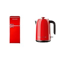 Galanz GLR46TRDER Retro Compact Refrigerator with Freezer Mini Fridge with Dual Door & Retro Electric Kettle with Heat Resistant Handle and Cordless Pour, Quick Hot Water Boil