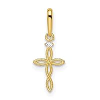 14k Gold CZ Cubic Zirconia Simulated Diamond Textured Religious Faith Cross Pendant Necklace Measures 6.75mm Wide 1.5mm Thick Jewelry for Women