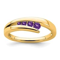 RKGEMSS 14K Gold Plated Amethyst February Birthstone 4 Stone Ring, 925 Sterling Silver Purple Amethyst Ring, Propose Ring, Minimalist Ring, Gift For Her