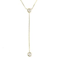14k Yellow Gold Lariat Round Cut Bezel Set 0.14 dwt Diamond Necklace