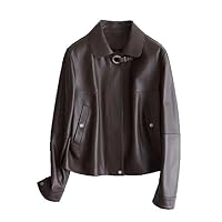 Spring Autumn Leather Jacket Women Short Motorcycle Biker Outerwear Female Coats Cropped Retro Outwear s1 Brown M