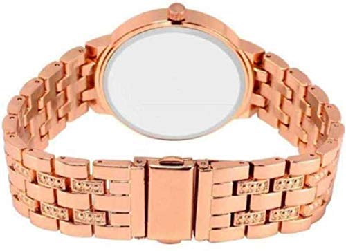 Aleafa Armlet Presents Rose Gold Watch & Bracelet Combo Set for Girls (Two Hearts Diamond) #Aport-1617