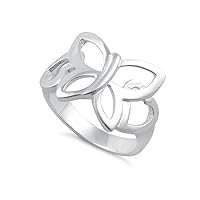 925 Sterling Silver Platinum Plated Hollow Butterfly Art Deco Promise Ring Girls Jewelry