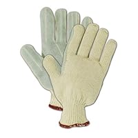 MAGID G16LEA9 DuraMaster G16LEA Machine Knit Cow Split Leather Palm Glove, Ladies X-SMALL (Fits XX-Small), Off Gray , 9 (Pack of 12)