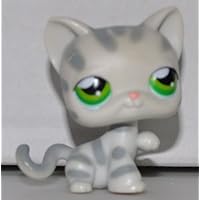 Shorthair #32 Tabby Cat (Grey, Green Eyes, Tabby Stripes) Littlest Pet Shop (Retired) Collector Toy - LPS Collectible Replacement Single Figure - Loose (OOP Out of Package & Print)