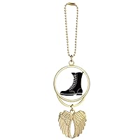 Men's Black High Boots Outline Pattern Car Keychain Angel Wing Pendant
