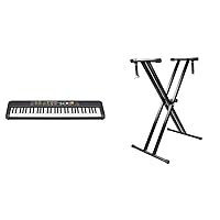 Yamaha PSR-F52 Digital Keyboard, Black - Compact Digital Keyboard & RockJam Double Braced Adjustable Keyboard Stand with Safety Tabs