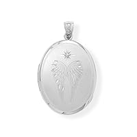 925 Sterling Silver Oval Religious Guardian Angel Wings Memory Keeper Locket with Diamond Rhodium Plated Pendant Necklace Can Accomm Jewelry for Women