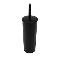 Casaphoria Compact Freestanding Plastic Toilet Bowl Brush and Holder for Bathroom Storage and Organization - Space Saving, Sturdy, Deep Cleaning, Covered Brush - Black