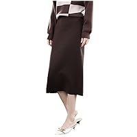 100% Wool Skirt Women Autumn Winter Mid-Length Elastic High Waist Cashmere Skirt Knit Wild Bag Hip Skirt