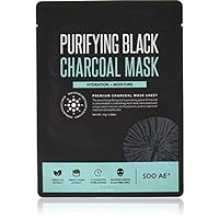 Soo'AE Black Charcoal Mask - Sheet, Hydrogel, & Bubble Sheet, 1/6/12 Count (5 count, Black Sheet)