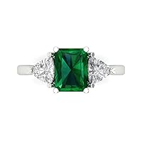 2.94ct Emerald cut 3 stone Solitaire Simulated Green Emerald Proposal Designer Wedding Anniversary Bridal Ring 14k White Gold