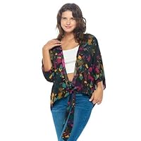 WEST K Women’s Kimono Cardigan with ¾ Sleeve and Tie Front Detail, Made in USA