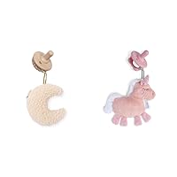 Itzy Ritzy Pacifier & Lovey Set with Detachable Plush Moon & Unicorn and Coordinating Toast & Pink Silicone Pacifiers, 0 Months & Up