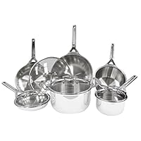 TIGOURMET 10-Piece Tri-ply Stainless Steel Induction Cookware Set Silver, Black
