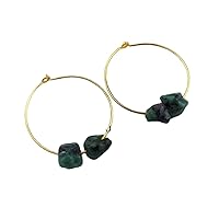 Natural Raw Emerald Earring, Hoop Earring, May Birthstone Earring, Green stone Jewelry By CHARMSANDSPELLS