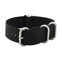 HNS 24mm Black Heavy Duty Ballistic Nylon Watch Strap 5 Matte Ring ZU064