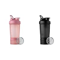 BlenderBottle Shaker Bottle with Pill Organizer and Storage, 22-Ounce, Rose Pink & Shaker Bottle with Pill Organizer and Storage for Protein Powder, ProStak System, 22 Ounce, Midnight Black