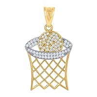 14k Two tone Gold Mens CZ Cubic Zirconia Simulated Diamond Basketball Sports Charm Pendant Necklace Measures 34x19.3mm Wide Jewelry for Men