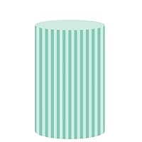 Green Stripes Round Pedestal Covers for Birthday Party Wedding Baby Shower Bridal Shower Decoration,Plinth Cylinder Cover with Elastic Band za156 Dia56 H60