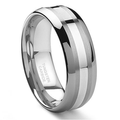 Kobelle 8MM Tungsten Carbide 14K White Gold Inlay Wedding Band Ring Size 5-14