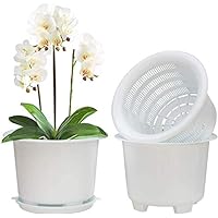 3Pcs 8 Inch Orchid Pots with Holes and Saucers,Double Layer Plastic Large Orchid Planter Pot,Flower Pots for Indoor Outdoor Flower Plants,Orchids,Herbs,Snake Plants and Succulents