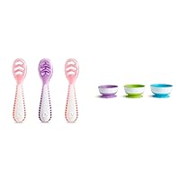 Munchkin Gentle Dip First Spoon & Stay Put Suction Bowl Sets for Baby Self Feeding, 3 Packs