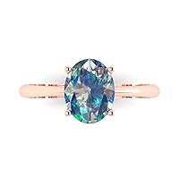 Clara Pucci 2.05 ct Oval Cut Solitaire VVS1 Blue Moissanite 4-Prong Classic Anniversary Promise Engagement ring 18K Rose Gold for Women